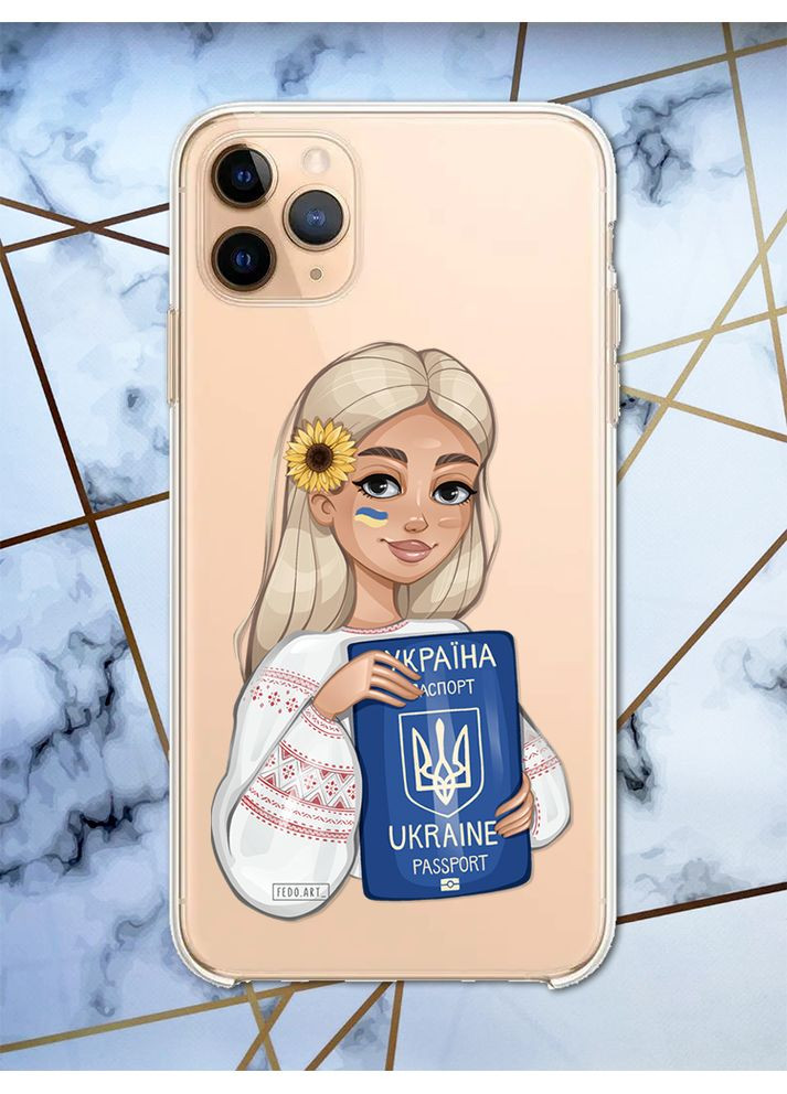 Прозрачный чехол на iPhone 11 Pro Max:: Девушка с паспортом (принт 13) Creative (359485099)