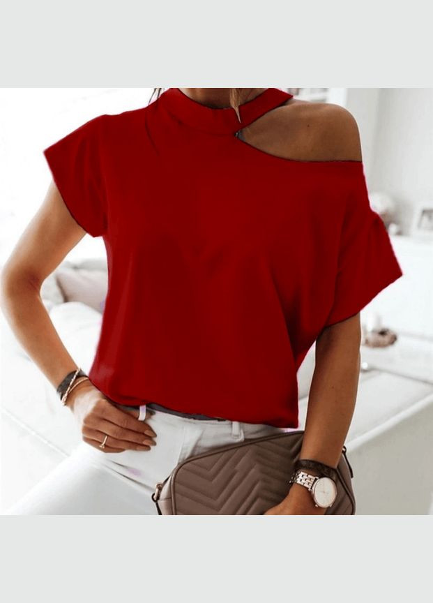 Футболка вільного крою, з відкритим плечем, бавовняна No Brand - (316649499)