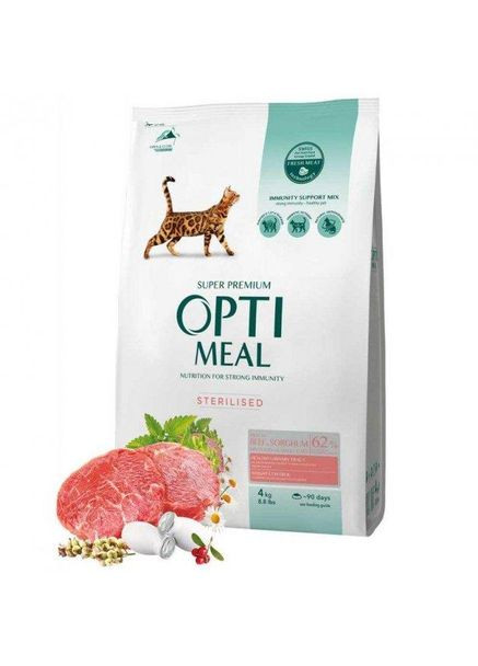 Сухий корм для стерилізованих кішок і кастрованих котів Яловичина і Сорго 4 кг ОПТИМІЛ Optimeal (278307848)