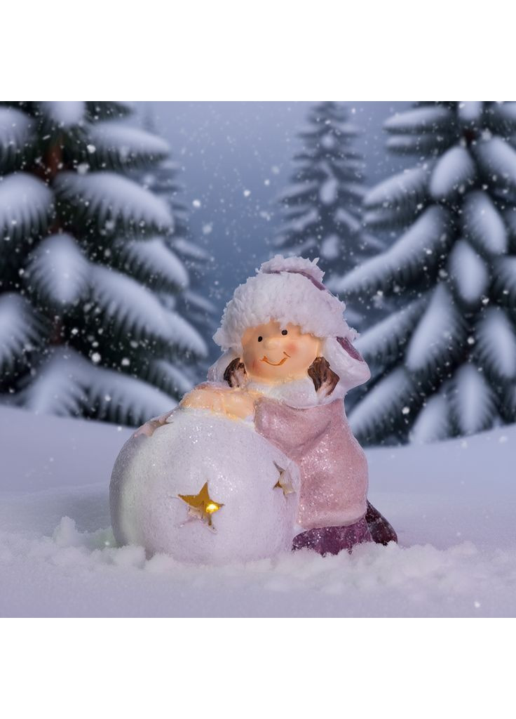 Новогодняя фигурка с подсветкой Девочка у снежного шара фарфоровая 11*7*12 см Yiwu (369960244)