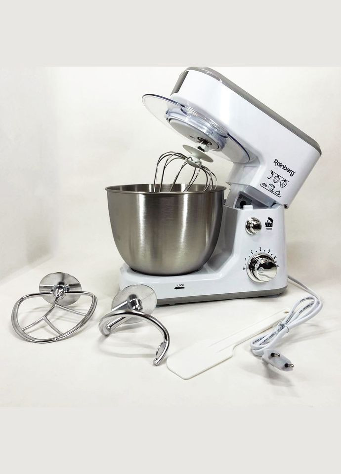 Кухонний комбайн RB-8082 3200 Вт, Планетарний міксер-тестоміс з чашею 5л, 3 насадки, 6 швидкостей Rainberg (364663972)