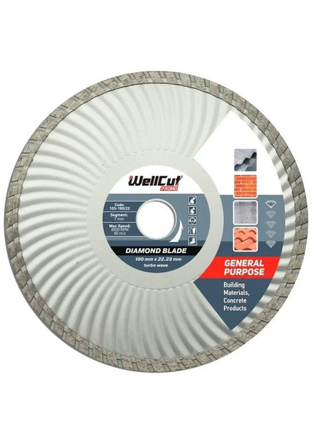 Алмазный диск Promo (180х22.23 мм) круг отрезной турбо по бетону (21734) WellCut (286423496)