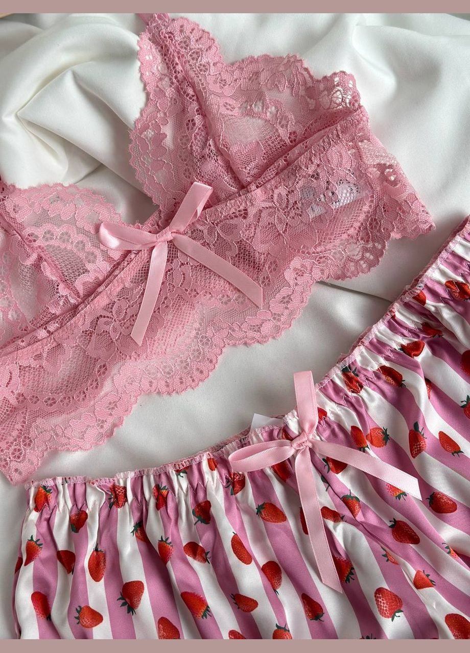 Розовая всесезон нежно соблазнительный комплектик для дома-пижамка топ + шорты Vakko