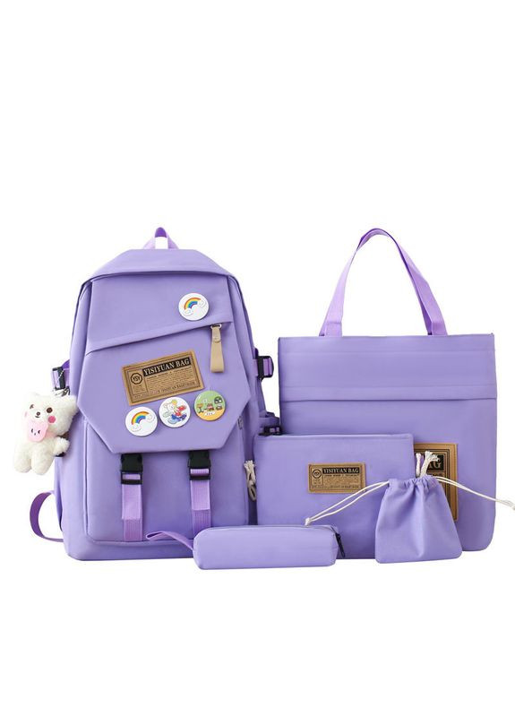 Шкільний набір 5 в 1 рюкзак, сумка-шопер, пенал, сумочка-клатч через плече, сумочка-мішечок фіолетовий 1313 No Brand (362475078)