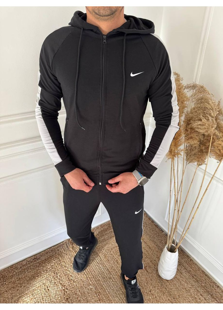 Чорний демісезонний костюм чоловічий двонитка,штани та кофта злампасом Україна