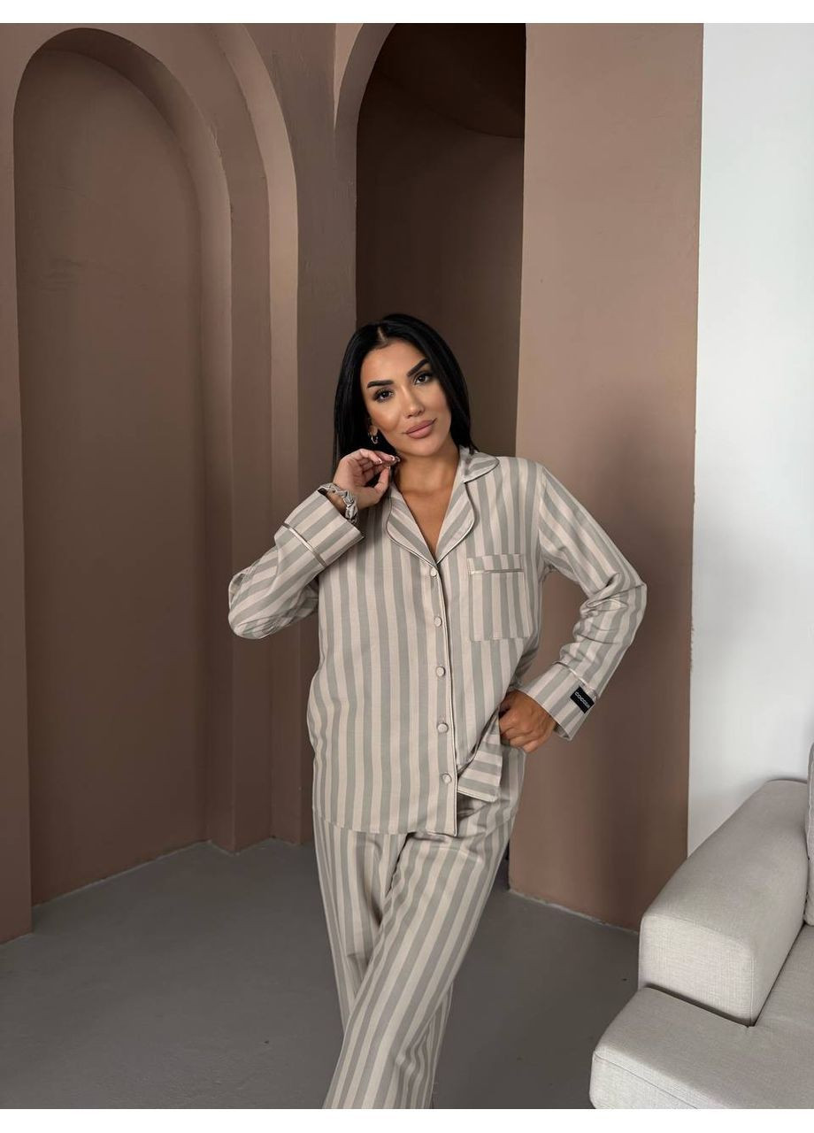 Серая всесезон женская пижама домашний костюм рубашка + брюки No Brand