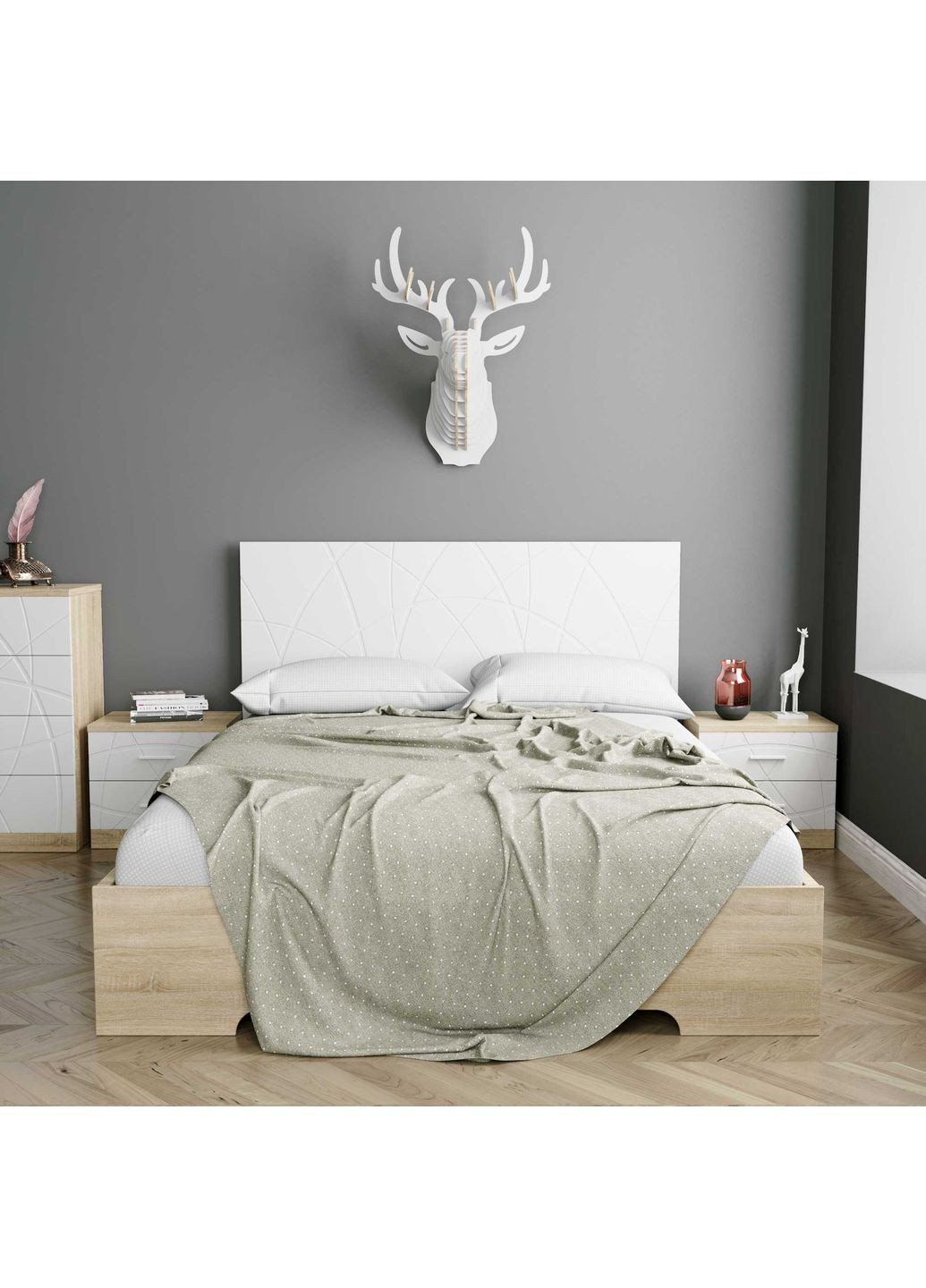 Ліжко 1,6 Loretto 1670x1100x2044 Дуб сонома + Білий супермат (107070601) Art In Head (337309093)