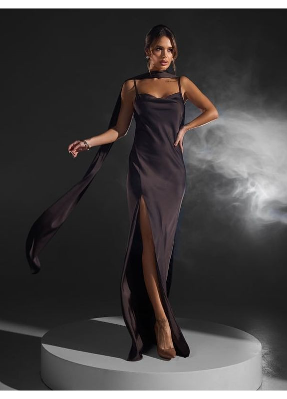 Темно-коричнева сукня 15411 темно-коричнева ISSA PLUS однотонна