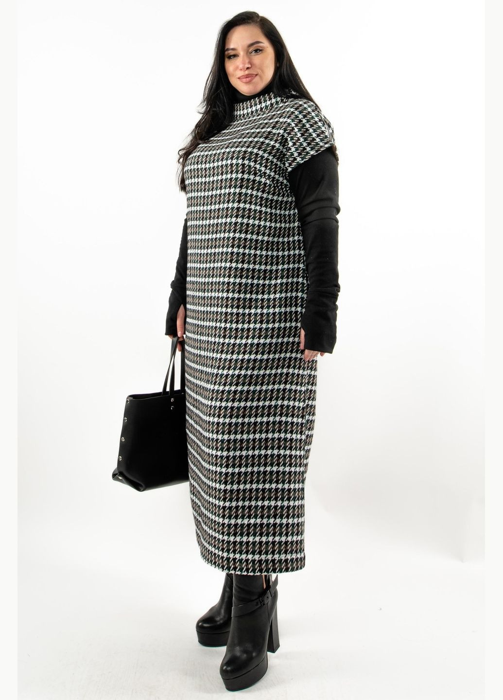 Зелена повсякденний сукня-сарафан міді з жакардової тканини з горловиною-стійкою (пл 3920) RiMari