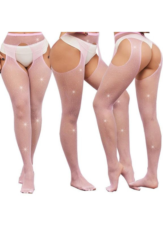 Женские колготы в сетку с открытым доступом Со Стразами One Size (S M L) нежно-розовые Rita (329203273)