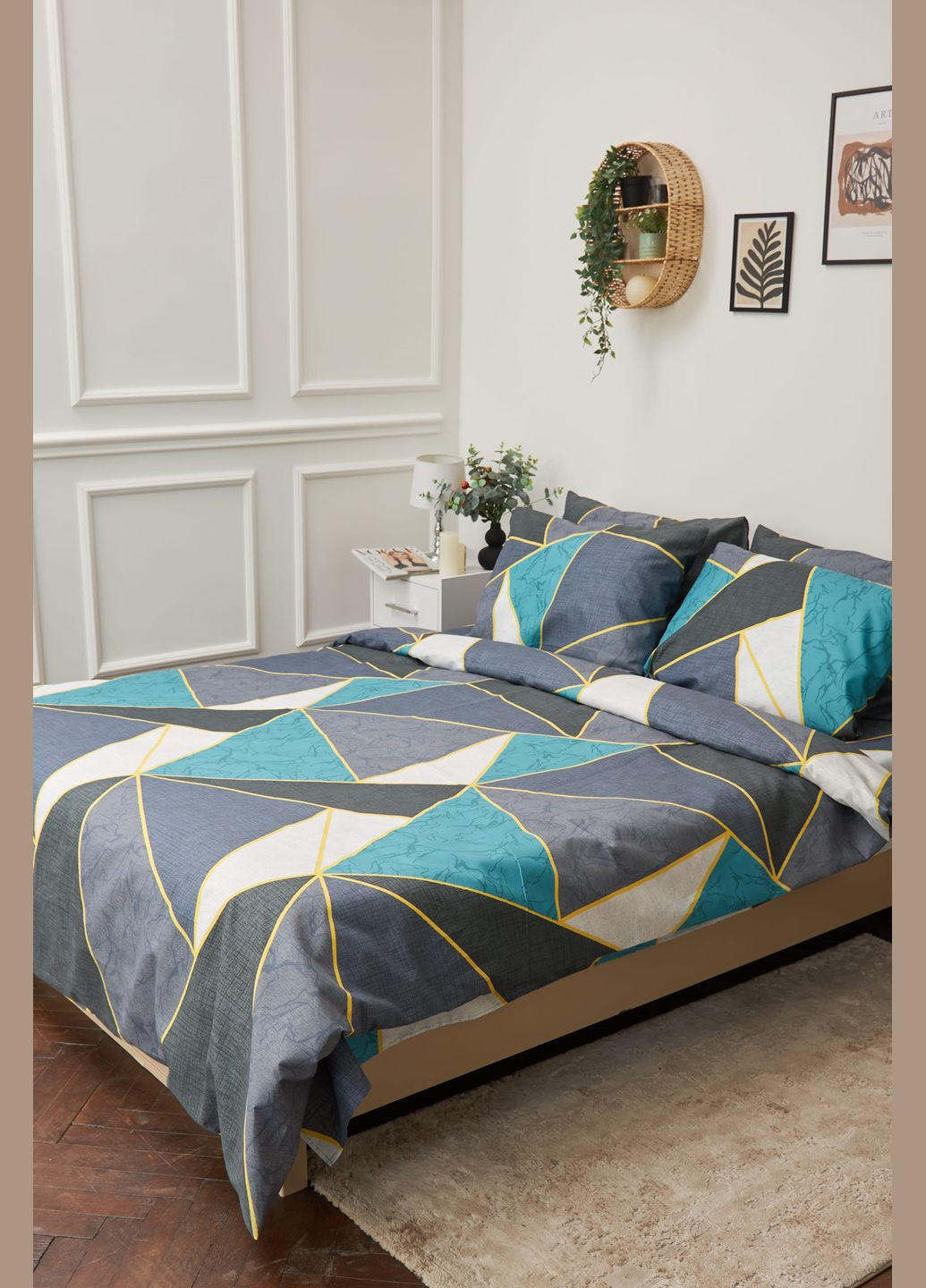 Комплект постельного белья двуспальный 175х210 наволочки 2х40х60 Микросатин Premium (MS-820001463) Moon&Star Triangles (285717630)