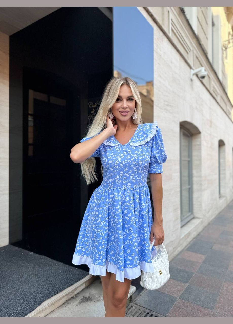 Блакитна святковий, повсякденний, кежуал жіноча сукня з квітковим принтом а-силует Style Point з квітковим принтом