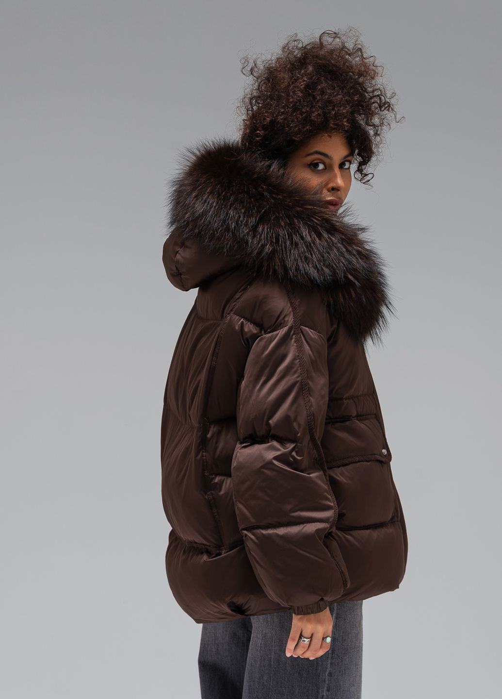 Темно-коричневий зимній Пуховик Vo-tarun