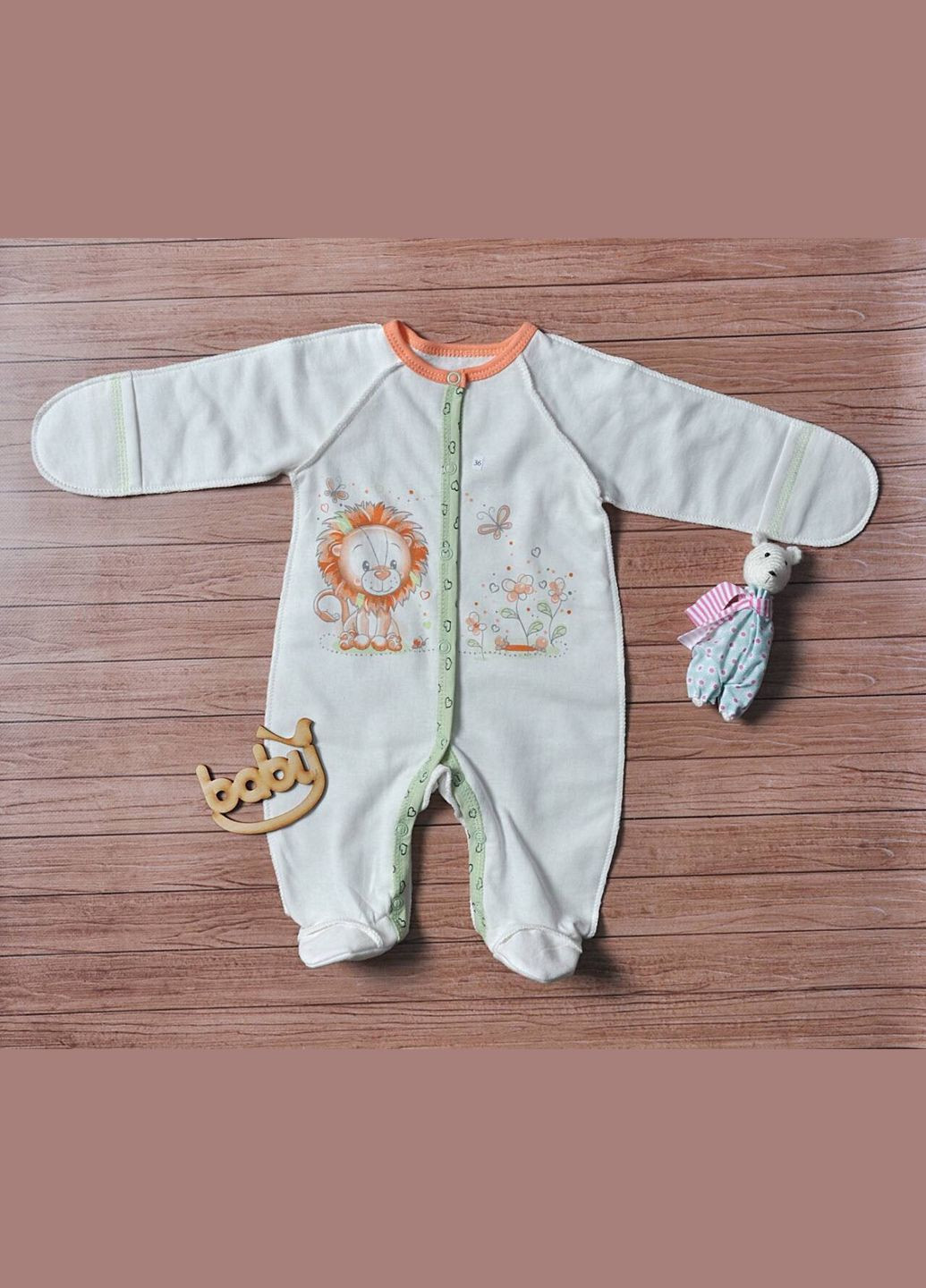 Комбинезон для новорожденных с закрытими ручками, начес No Brand (316515409)