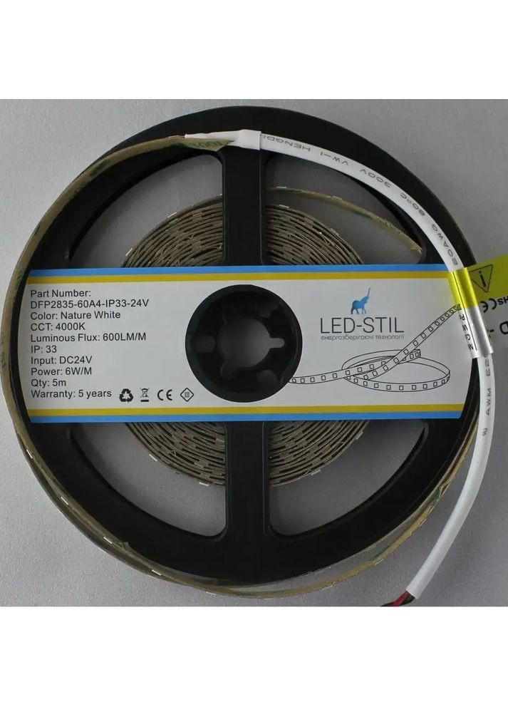 LED стрічка 4000K, 6 W, 2835, 60 шт, IP33, 24V, 600LM Led-Stil (371777738)
