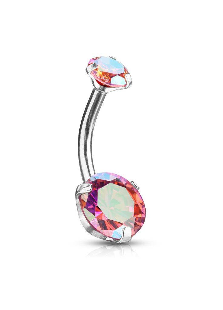 Сережка з медичної сталі для пірсингу пупка NS017-ABP з фіанітами (Колір фінатів: Рожеве полярне сяйво). Spikes (333698147)