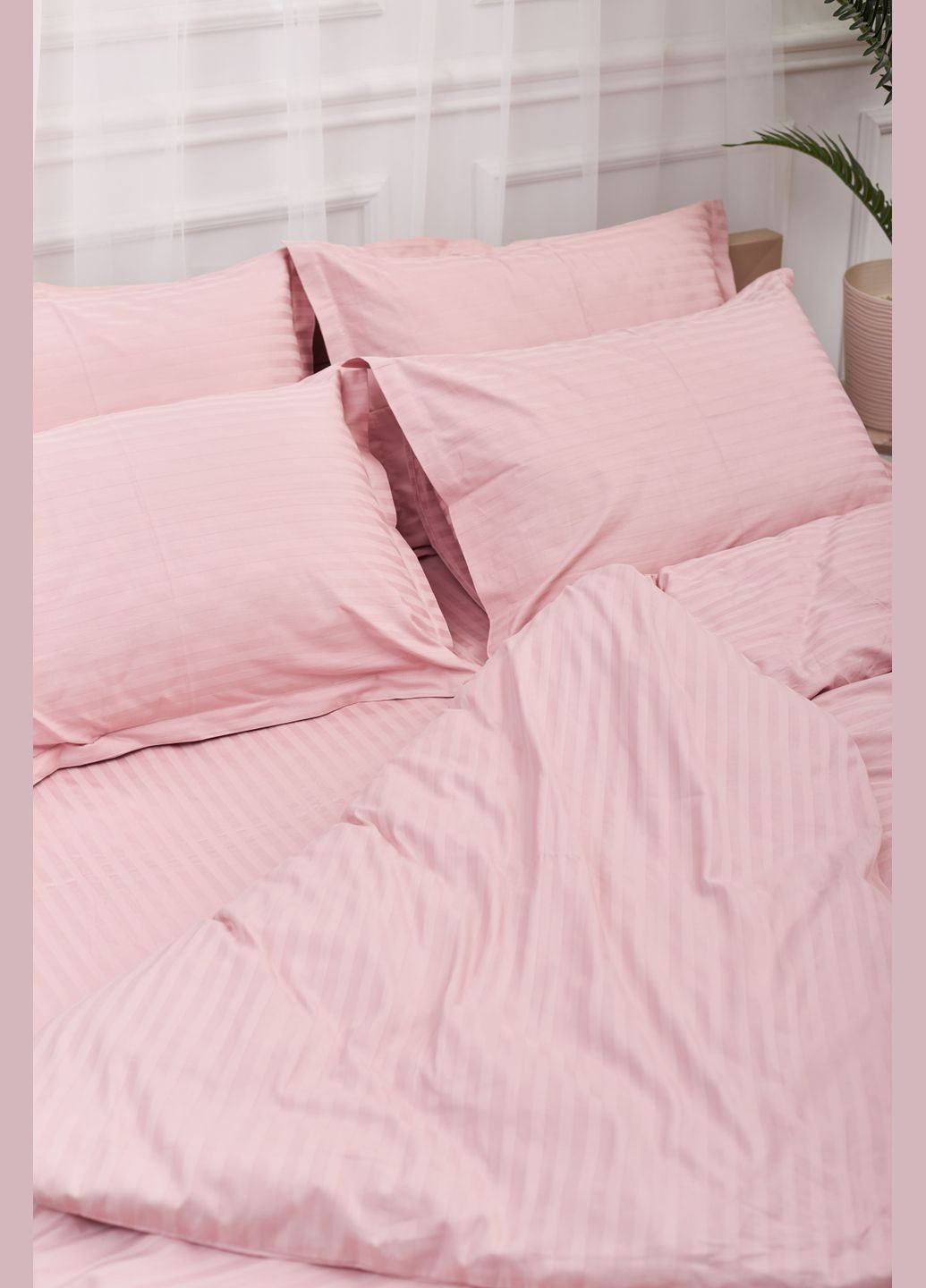 Комплект постельного белья Satin Stripe King Size 220x240 наволочки 4х70х70 (MS-820003609) Moon&Star stripe pink (288044346)