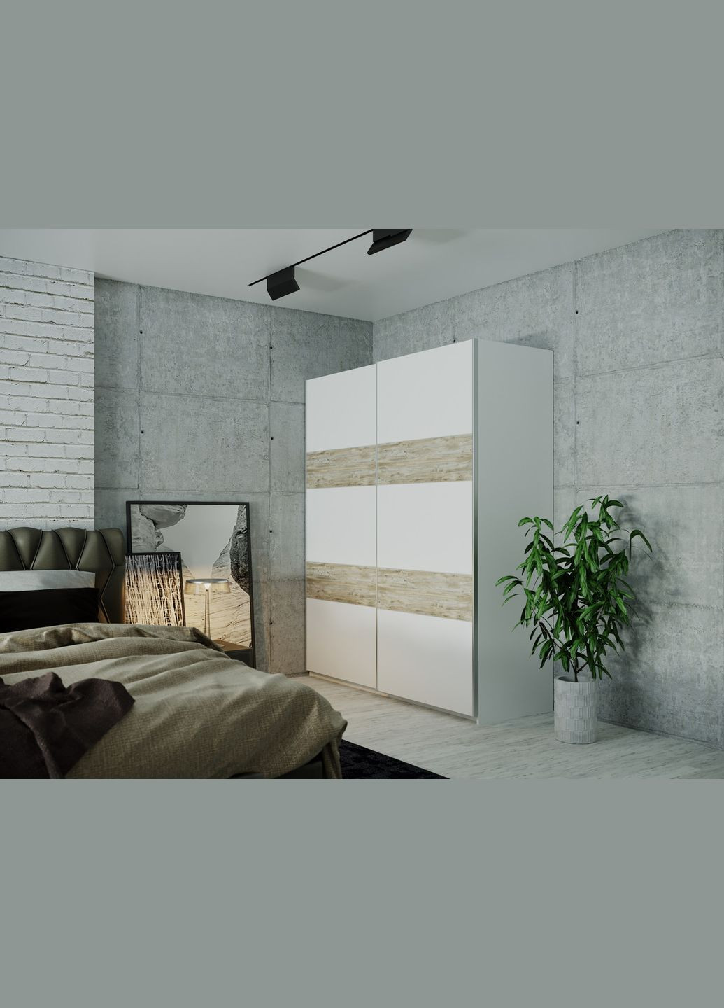 Шафа-купе двохдверна L-Caiser з блоком шухляд і полицями 180х60х213 см Білий /Дуб клондайк (DRS-011044) Doros (317271305)