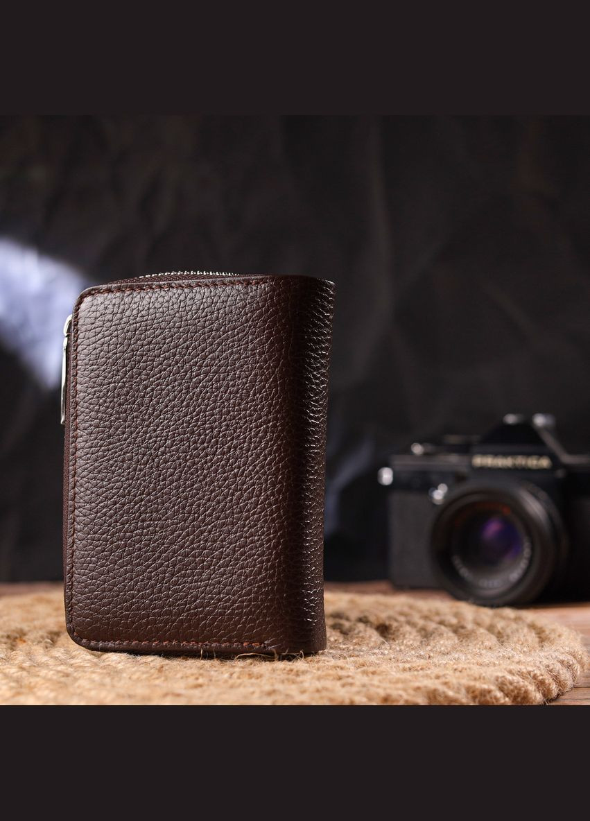 Красиве вертикальне портмоне для жінок з монетницею на блискавці з натуральної шкіри 21600 Коричневе Canpellini (298568670)