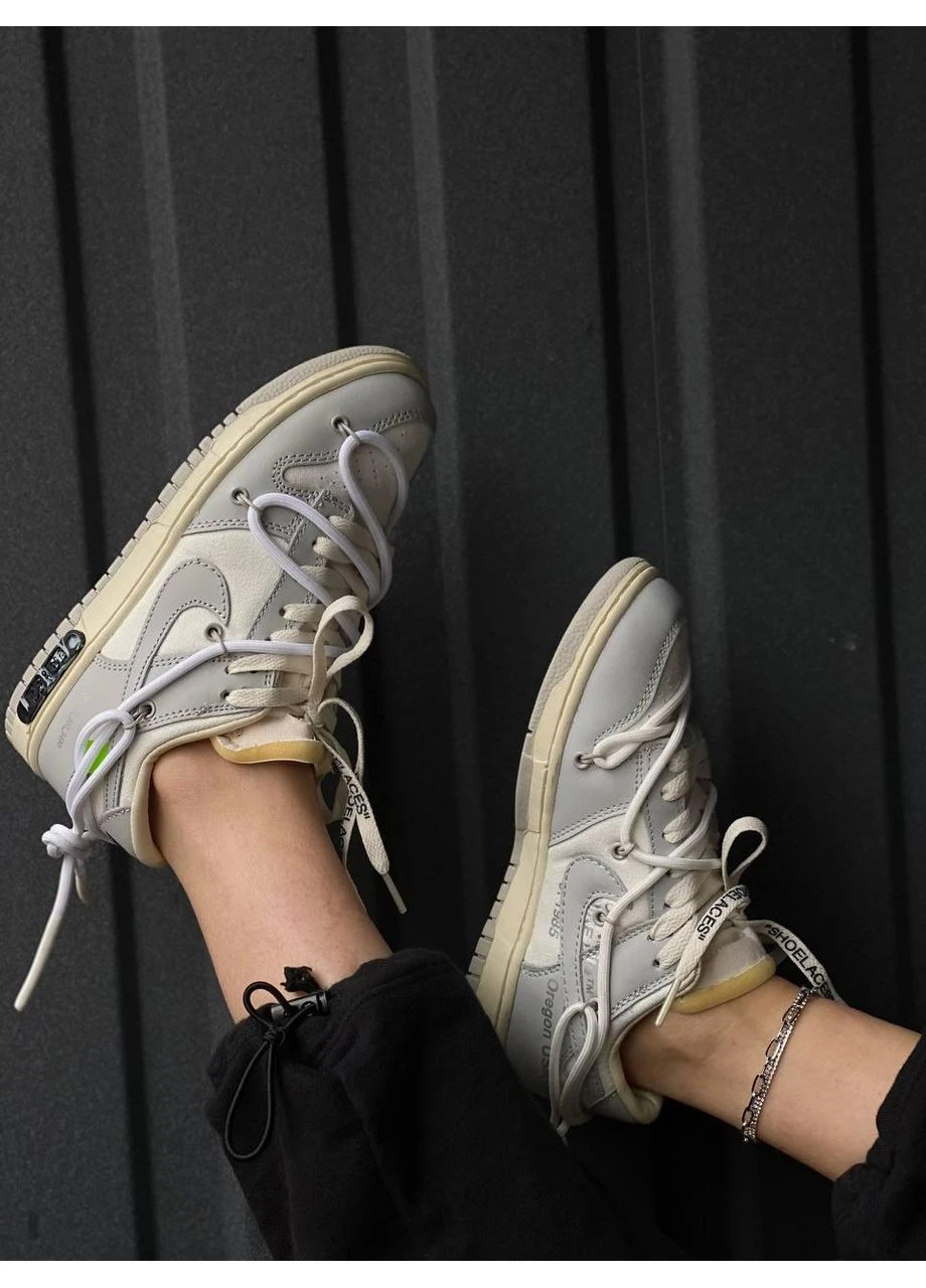 Белые демисезонные кроссовки мужские nike sb dunk low off white grey white laces найк сб данк белые No Brand