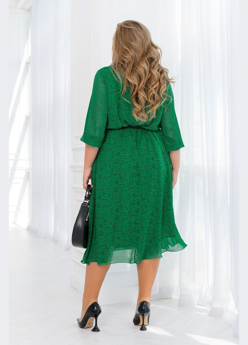 Зеленое повседневный нежное платье колокол No Brand с цветочным принтом