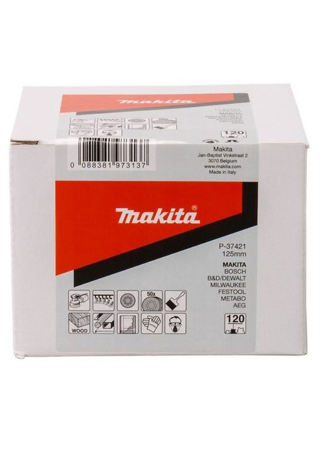 Набір шліфувального паперу P-37421 (125 мм, 8 отворів, К120, 50 шт) білий шліфпапір шліфувальний диск (6890) Makita (295040752)