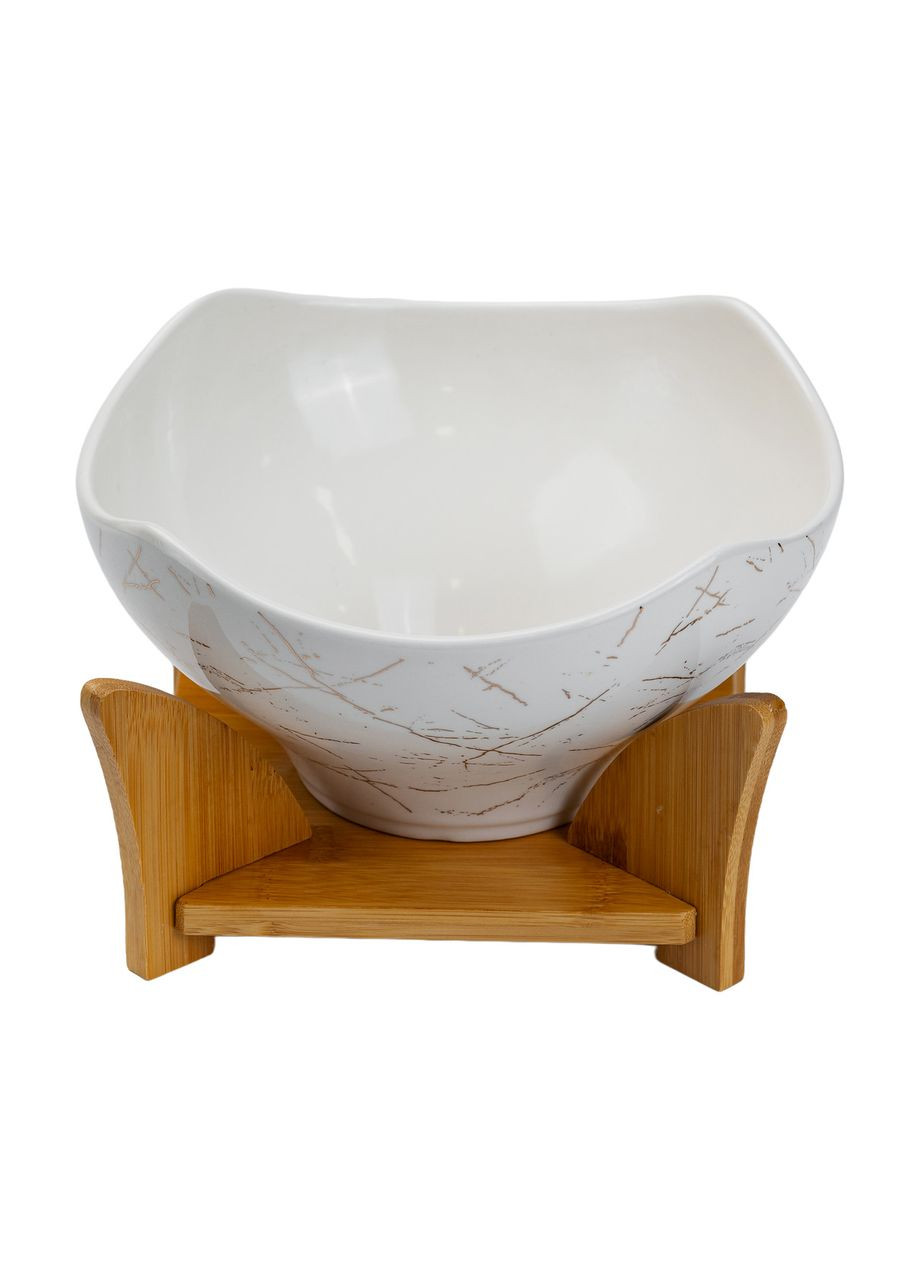 Салатниця га бамбуковій підставці з виделкою і ложкою 22*22*14 см Білий HP1228 Yiwu (353503165)