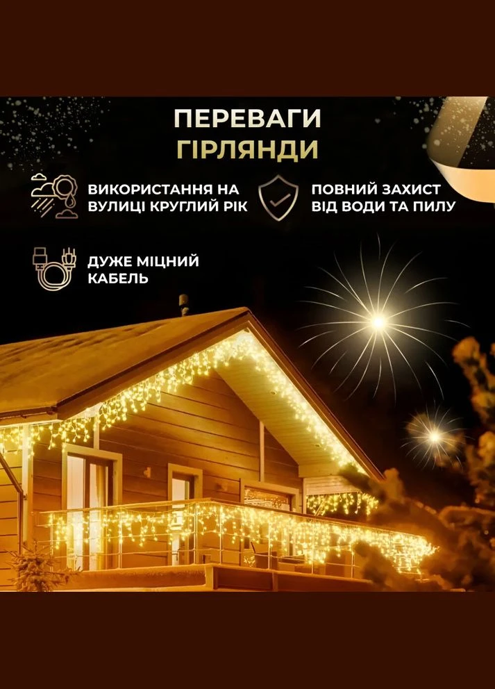 Гірлянда вулична світлодіодна 100 LED 3 метри білий дріт бахрома 18 ниток 3МWY Garlando (305406046)