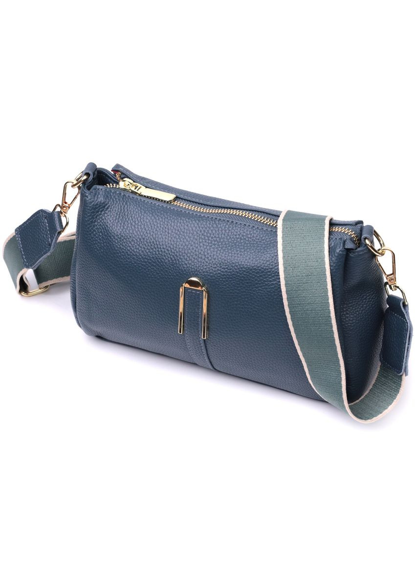 Жіноча практична кроссбоді через плече з натуральної шкіри синя 22287 Vintage (329196794)