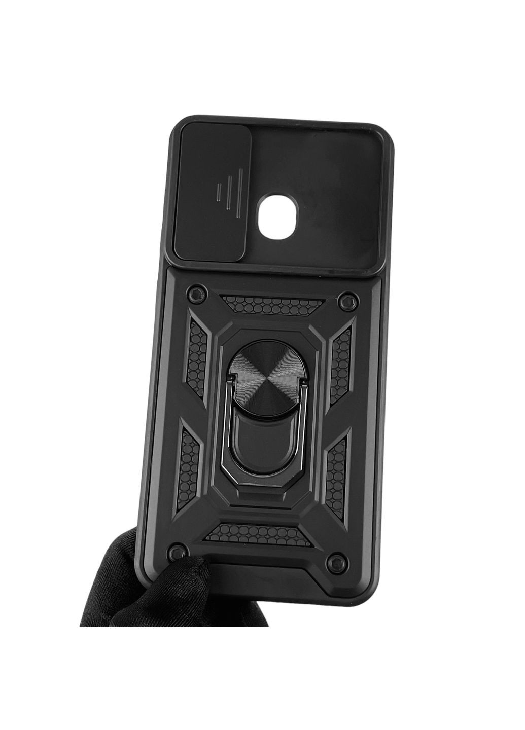 Чехол для Galaxy A30 (SM-A305F) бронированный с кольцом со шторкой на камеру на самсунг а30 чёрный rg1 Samsung (366022015)