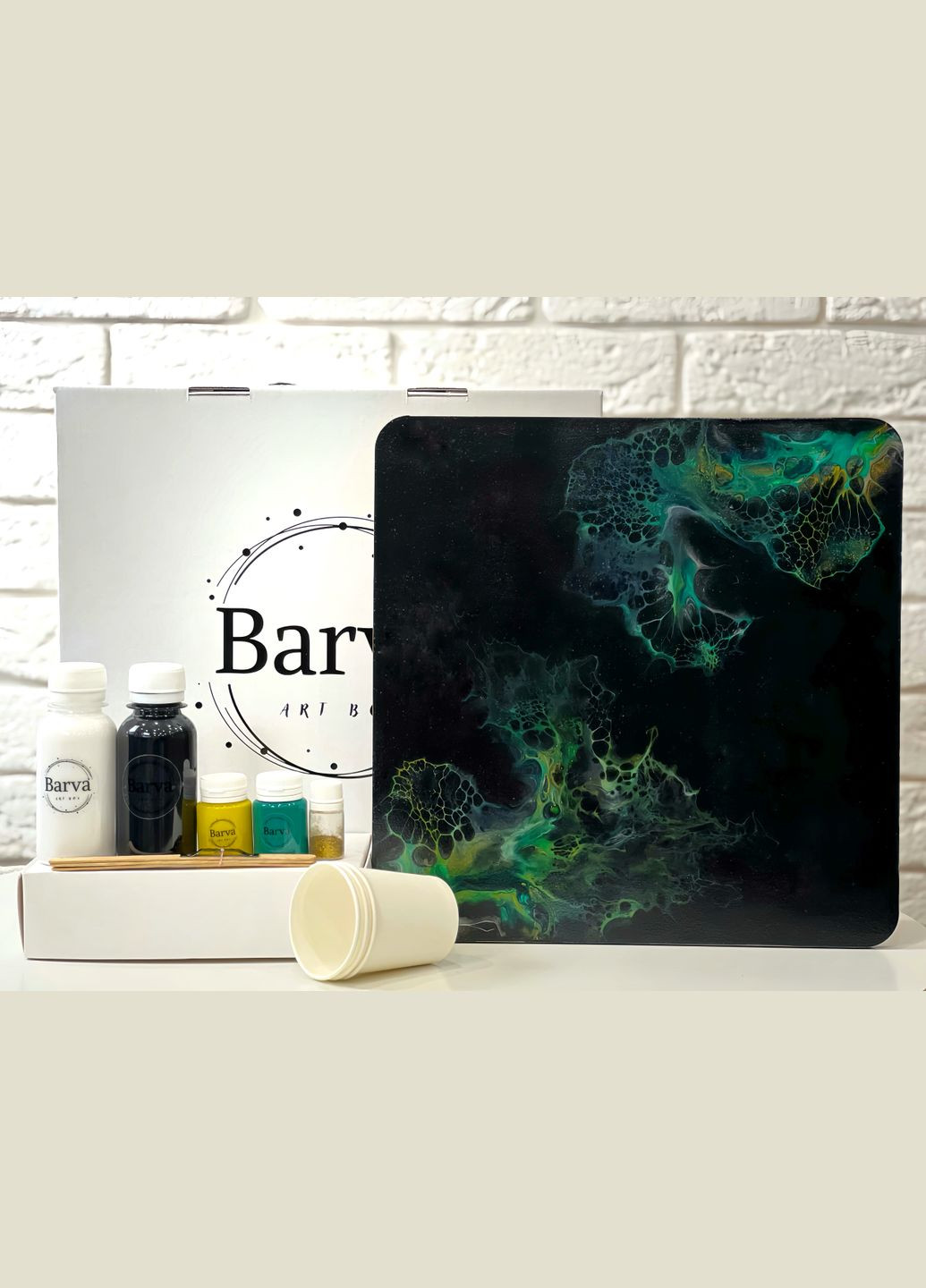 Подарунковий набір "Мармур" для створення картини у техніці абстрактного живопису рідкий акрил Квадрат 30 см Barva (315930843)