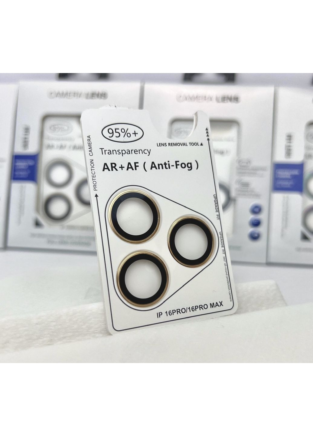 Лінзи на камеру для 16 PRO MAX захисне скло AR + AF айфон комплект 3 шт camera lens Gold No Brand (369137184)
