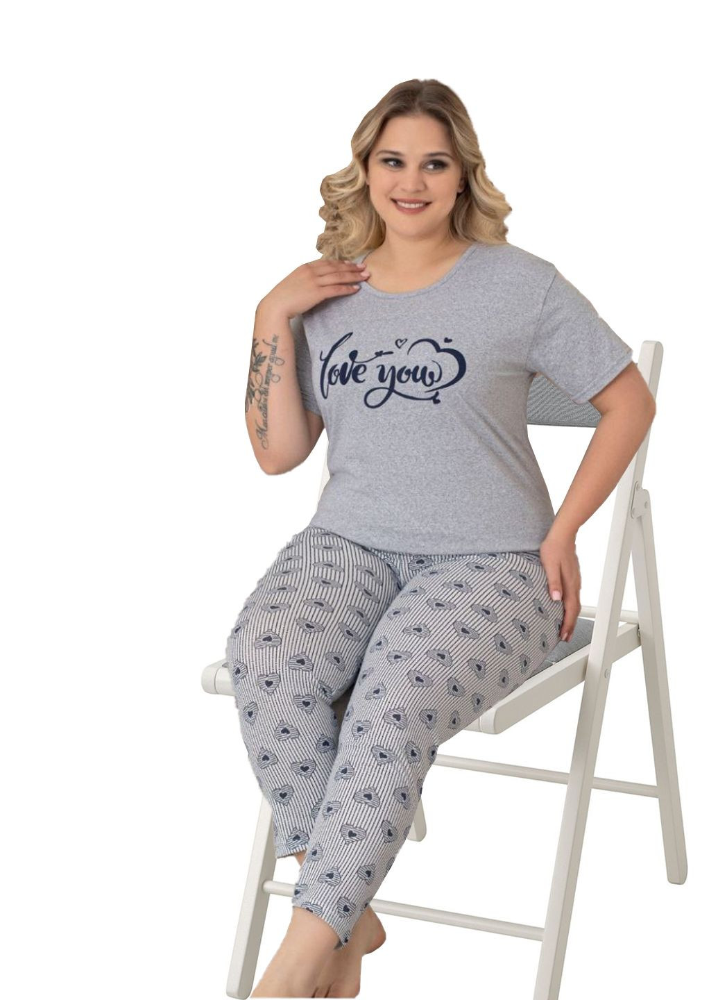 Сіра піжама жіноча бавовна футболка + штани Ruyam