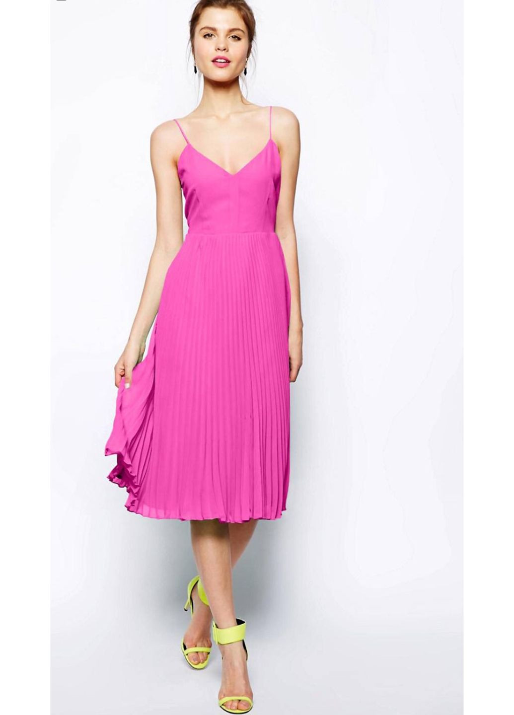 Розовое кэжуал, праздничный, коктейльное, вечернее розовое платье с открытой спиной с открытыми плечами, клеш, с пышной юбкой, плиссированное, с открытой спиной Asos однотонное