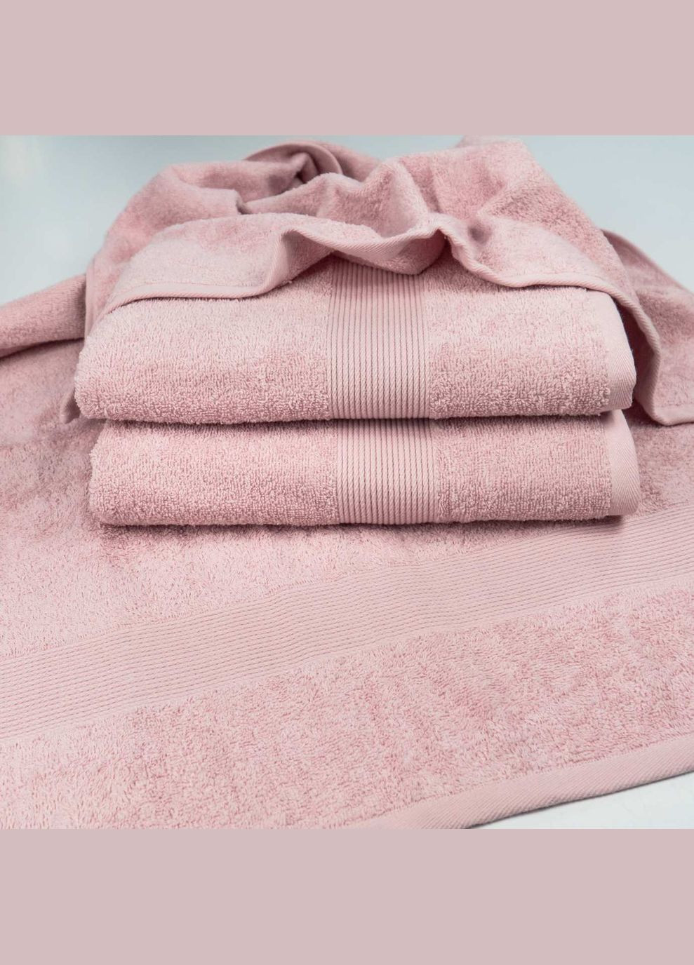 GM Textile набір махрових рушників з бордюром 3шт 40х70см, 50х90см, 70х140см 400г/м2 (рожевий) рожевий виробництво -