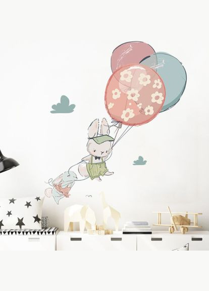 Вінілова наклейка на стіну в дитячу Зайчики на повітряних кульках (лист 30 х 90 см) Б194-19 No Brand (302241971)