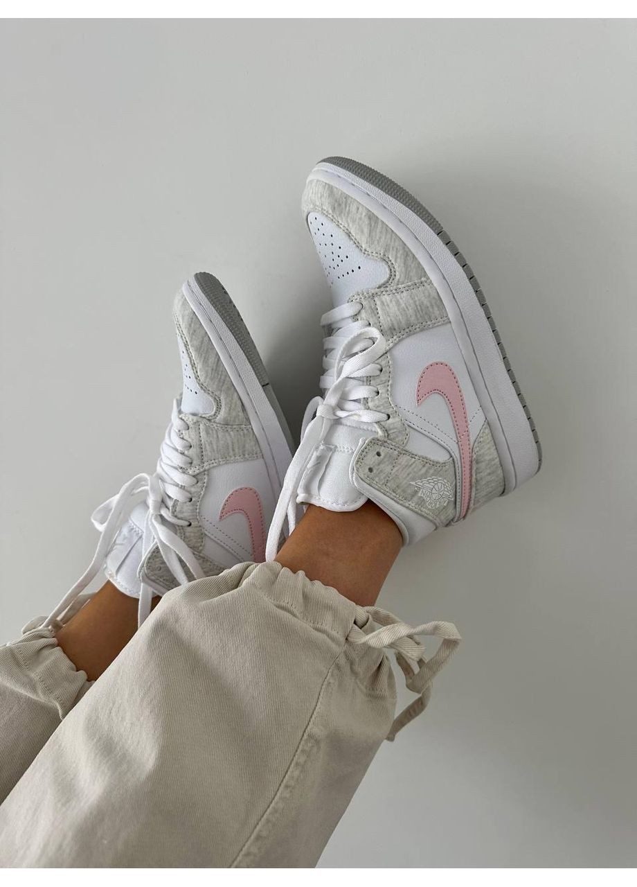 Розовые демисезонные кроссовки мужские nike air jordan 1 mid heather grey pink найк аир джордан No Brand