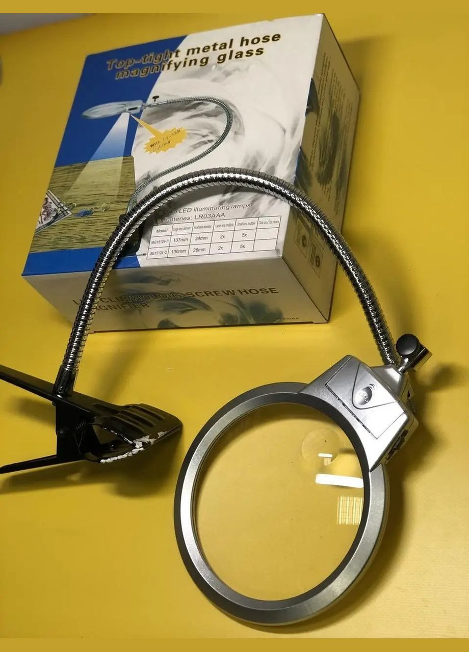 Лупа двойная на гибкой ноге с зажимом 15122C с LED-подсветкой 2х и 6-кратное увеличение MG (302833508)