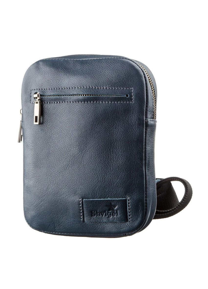 Мужская сумка через плечо из натуральной кожи с потайными карманами синяя (sku_19105) No Brand (328922194)