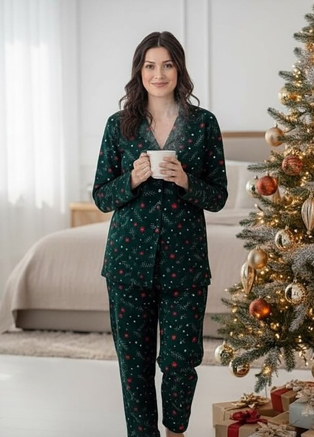 Темно-зеленая всесезон пижама рубашка + брюки BOYRAZ