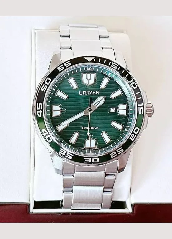 Чоловічий годинник Men's Eco-Drive Sport Green Dial Stainless Steel Watch 45MM AW1701-56X Citizen (317274373)