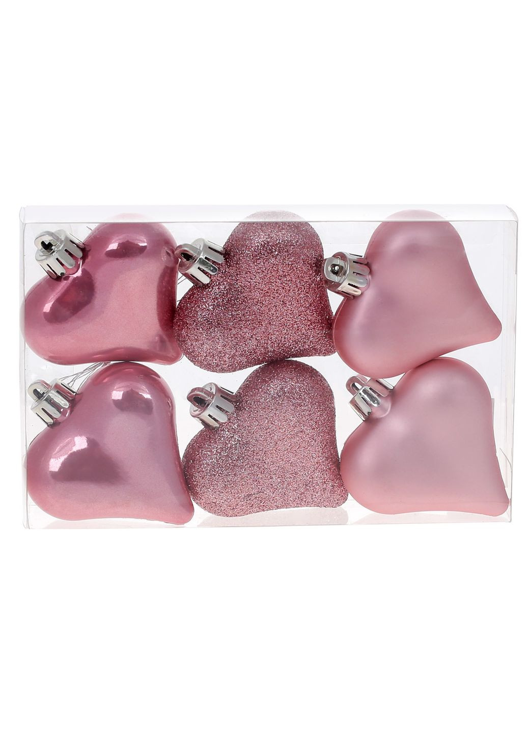 Набор елочных украшений Сердца 6см, цвет - розовый фламинго, 6 шт.: перламутр, матовый, глиттер - по 2 шт. Home Decor (361145637)