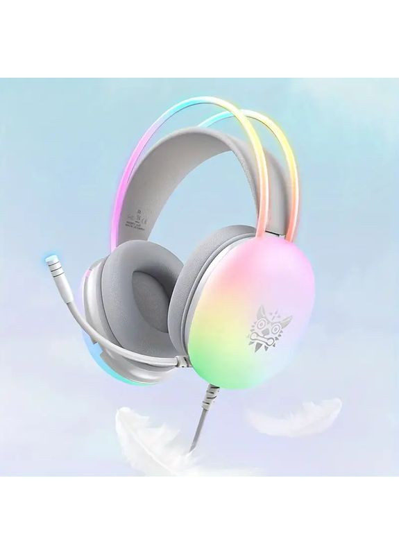 Накладні ігрові навушники X25 дротові з гарнітурою та RGB-підсвіткою сірі Onikuma (363042301)