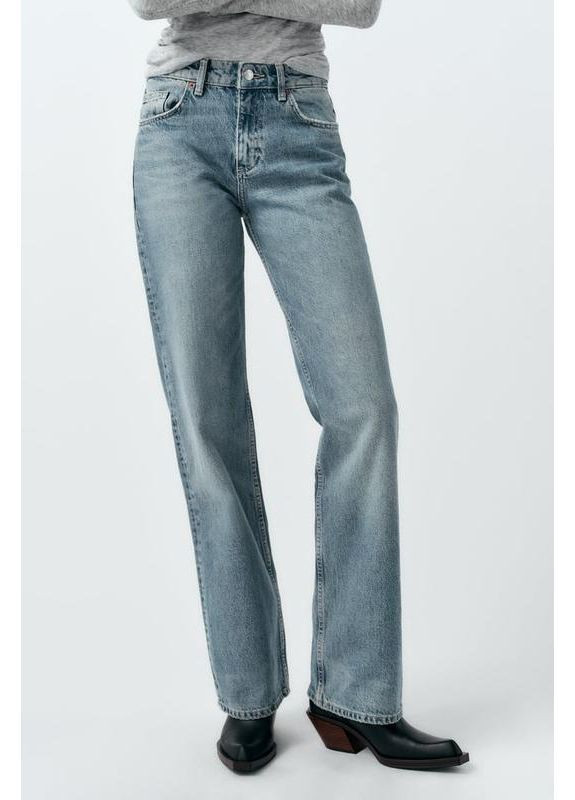 Джинсы wide leg средняя посадка широкие уровни прямые голубые Zara - (367983094)