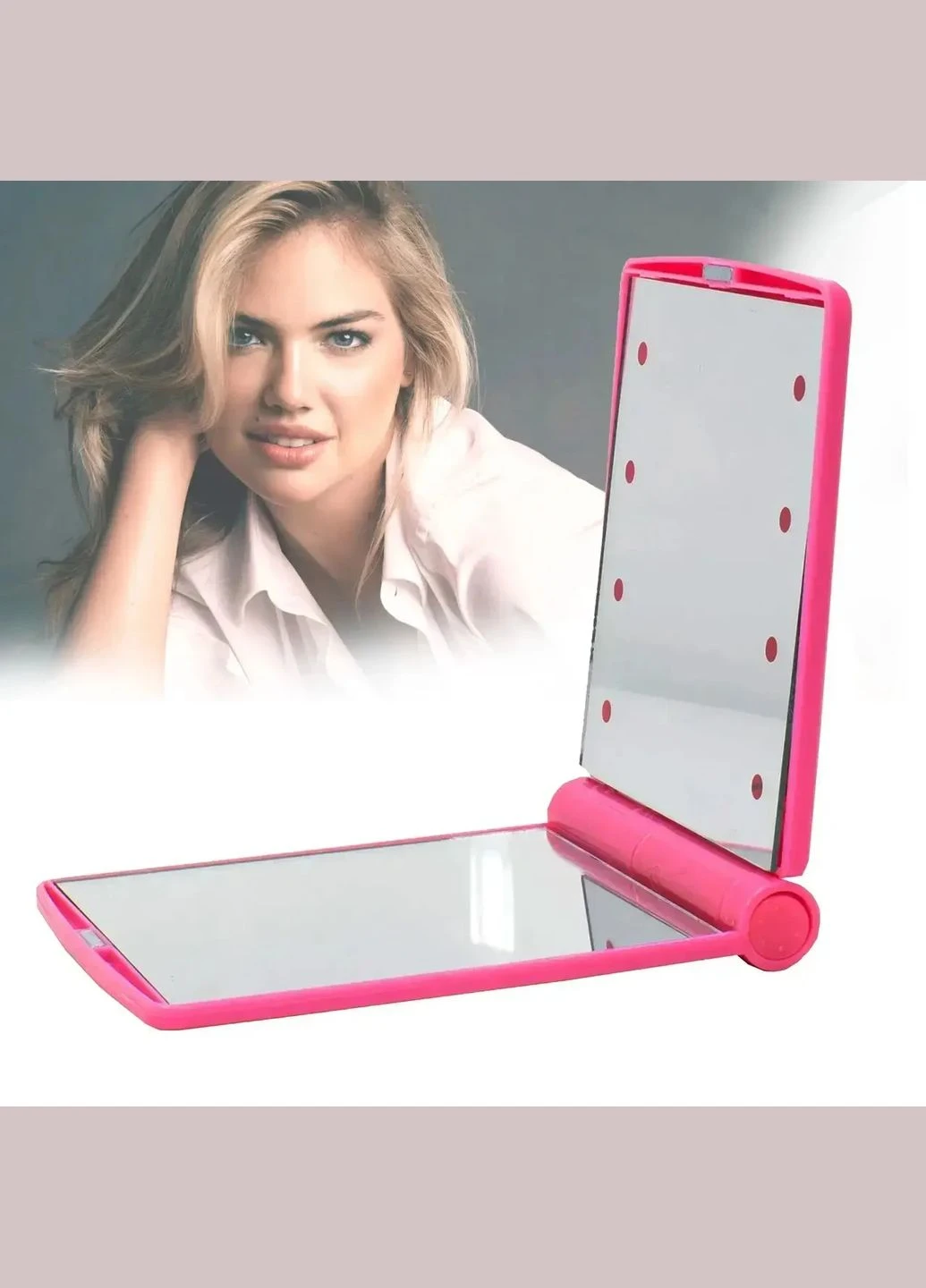 Міні дзеркало для макіяжу складане Travel Pink, Кишеньке дзеркало з LED-підсвіткою на 8 світлодіодів Mirror (387075874)