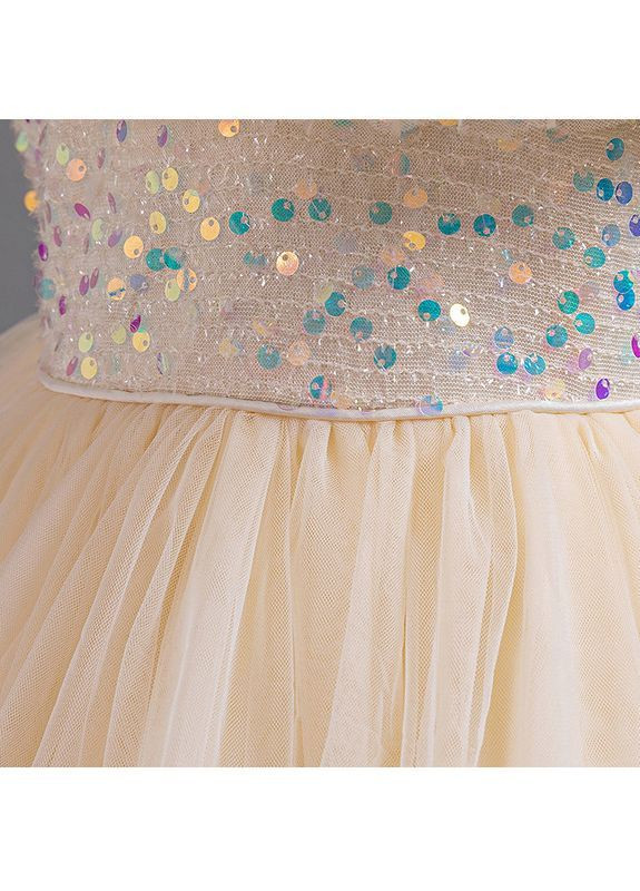 Світло-бежева пишна святкова сукня з паєтками та багатошаровою спідницею + під'юбник у подарунок, єлеонора, шампань No Brand (369637056)