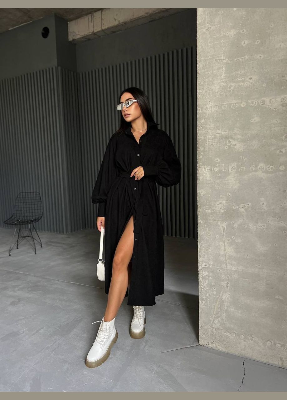 Чорна кежуал сукня з вельвету No Brand однотонна