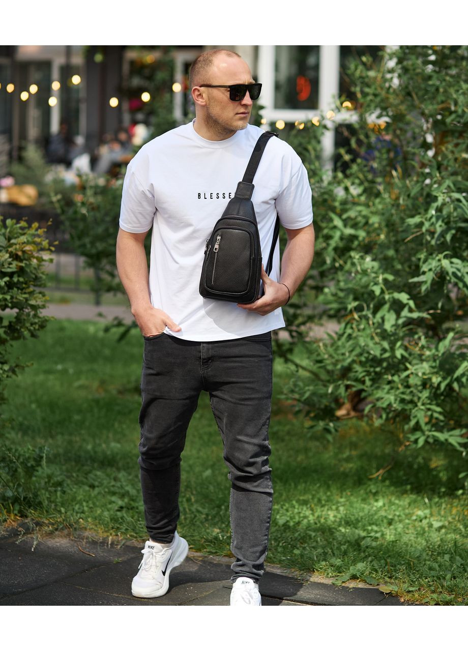 Сумка-слінг чоловіча чорна через плече з натуральної шкіри 32545 Tiding Bag (354832936)