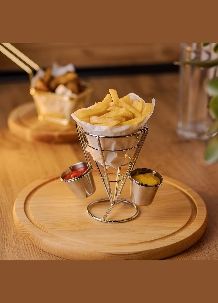 Корзина для картофеля фри и снеков с 2 соусниками 50 мл конусная 15х15х13.5 см HP-19-7 Zhongjing (370707991)
