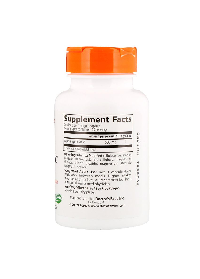 Альфа-липоевая кислота, Alpha-Lipoic Acid, 600 мг, 60 капсул Doctor's Best (330626549)